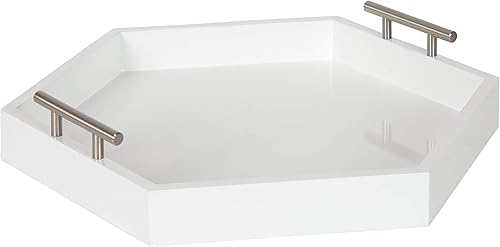 Kate and Laurel Lipton - Bandeja hexagonal moderna, 18 x 18 pulgadas, color blanco y plateado, bandeja decorativa para almacenamiento y exhibición