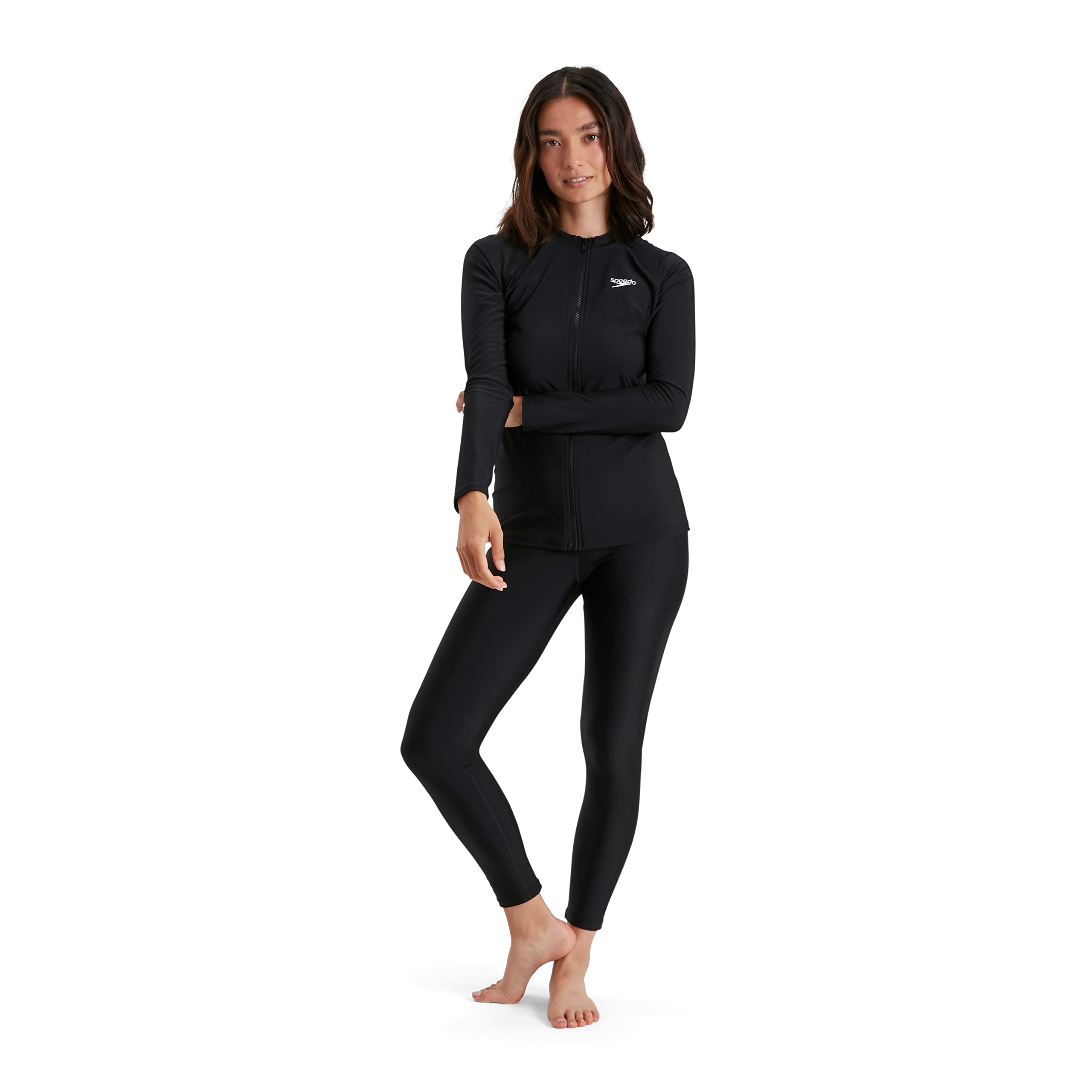 Speedo Full Zip Long Sleeve Sun Protection Rash Top Rash Top Mujer (Pack de 1)