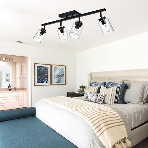Miniatura 5 de VINLUZ - Lámpara de tocador de 4 luces con pantalla de vidrio transparente, multidireccional, giratoria, de metal, con cabezales de riel ajustables