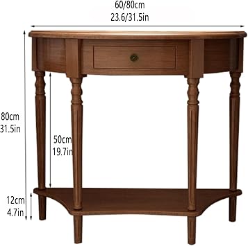 Solid Wood Half Moon Console Table,Retro Style Sofa Console Table with Storage Drawer,Semi Circle Accent Table for Living Room,Rounded corners,Silent floor mats(Black,23.6 * 11.8 * 31.5in)