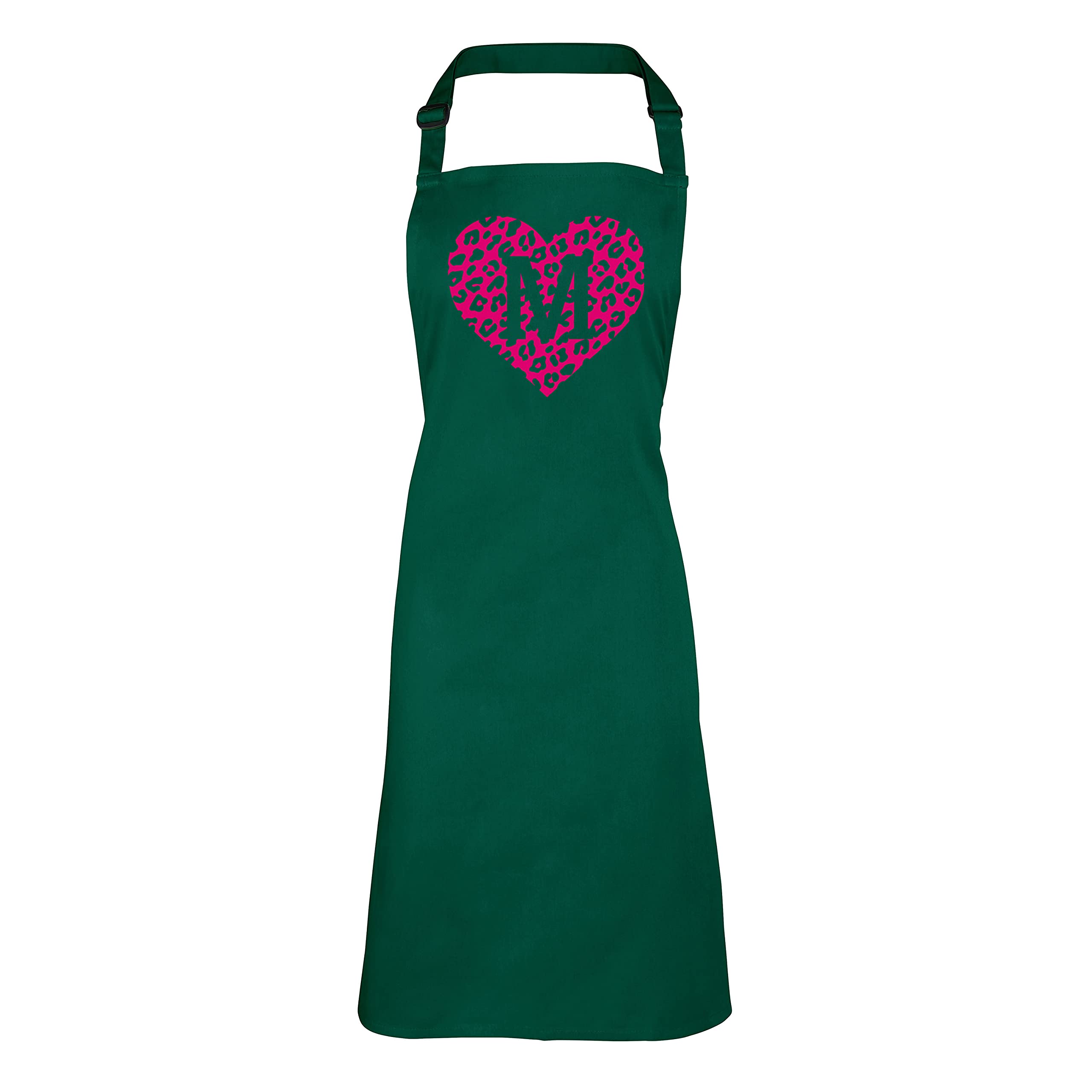 Shopagift Personalised Leopard Print - Pink Heart And White Text Apron- Green