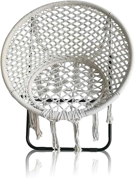 Folding Macrame Saucer Moon Chair Rope Cozy Lounger Chair Oversized for Bedroom Indoor Outdoor Home Patio Porch Deck Yard Garden