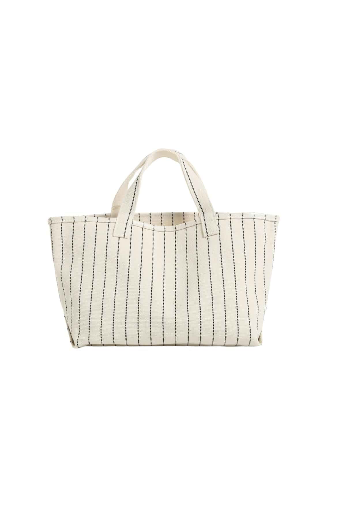 Jeelow Small Canvas Tote Bag for Women Striped Structured Mini Handbag Black and white, hand held only no shoulder strap, water repellent inner coating, open top, one inner slip pocket