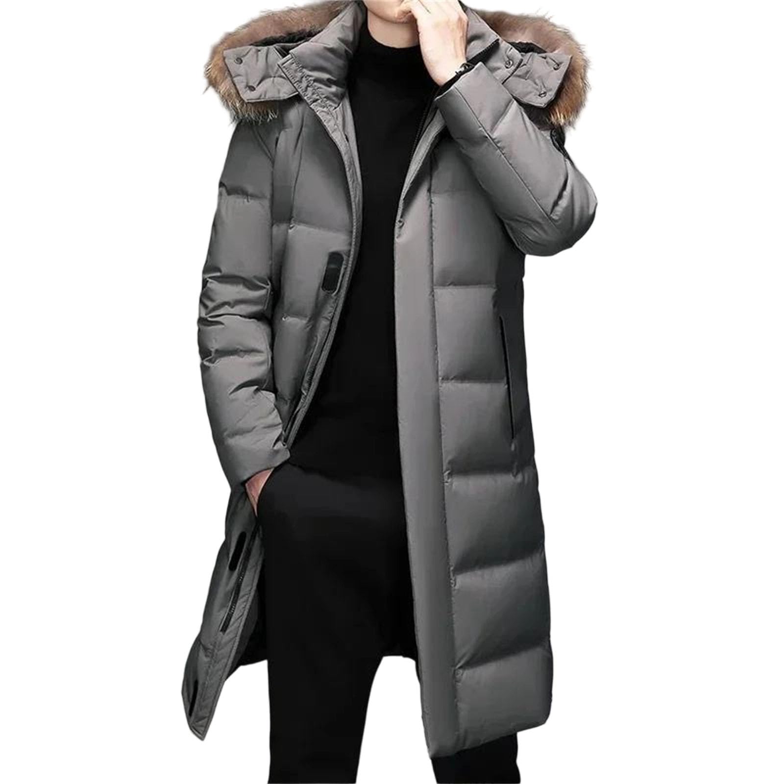 Menswinter Down Jacket Long Hooded Puffer Coat Thick Warm Windproof Duck Down Snow Outerwear Parka