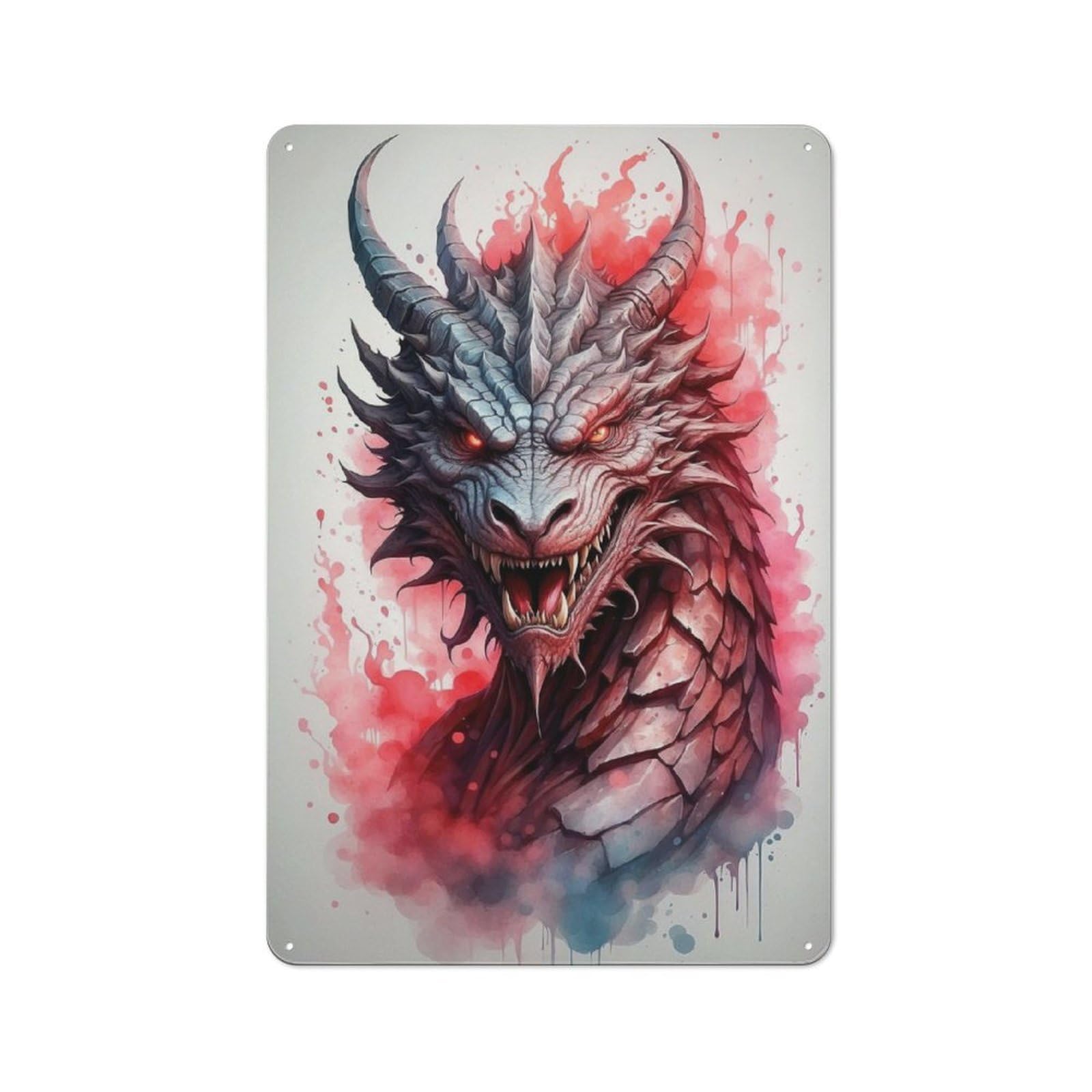 Junmoney Watercolor Dragon Bistro Style Tin Wall Sign 30X20cm, Shop Wall Decor For Takeaway, Bar, Kitchen Or Counter Area