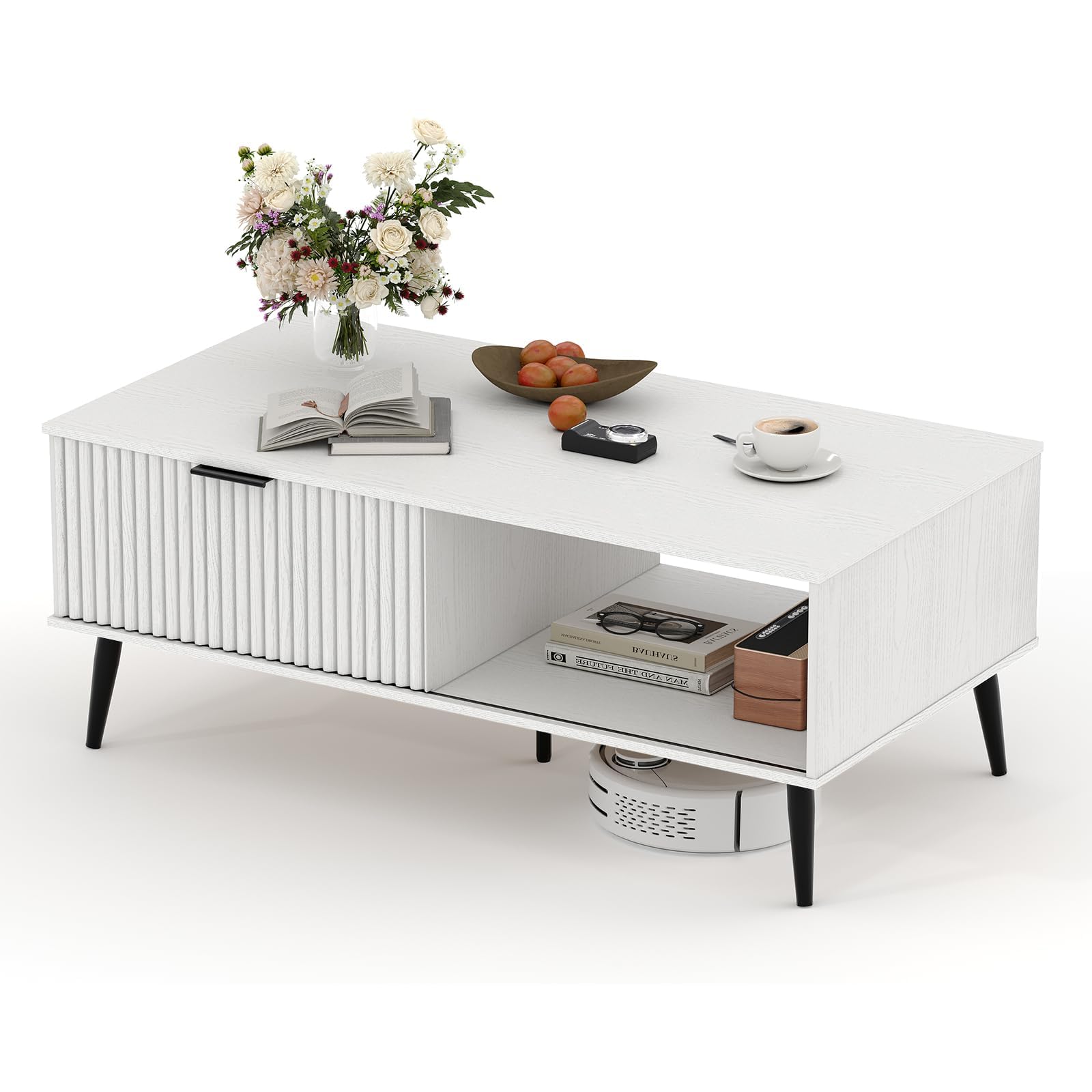 Coffee Table 41 34 Wooden Coffee Table with Storage Cabinet Two-Tier Design Wave-Style Sliding Doors Modern and Functional