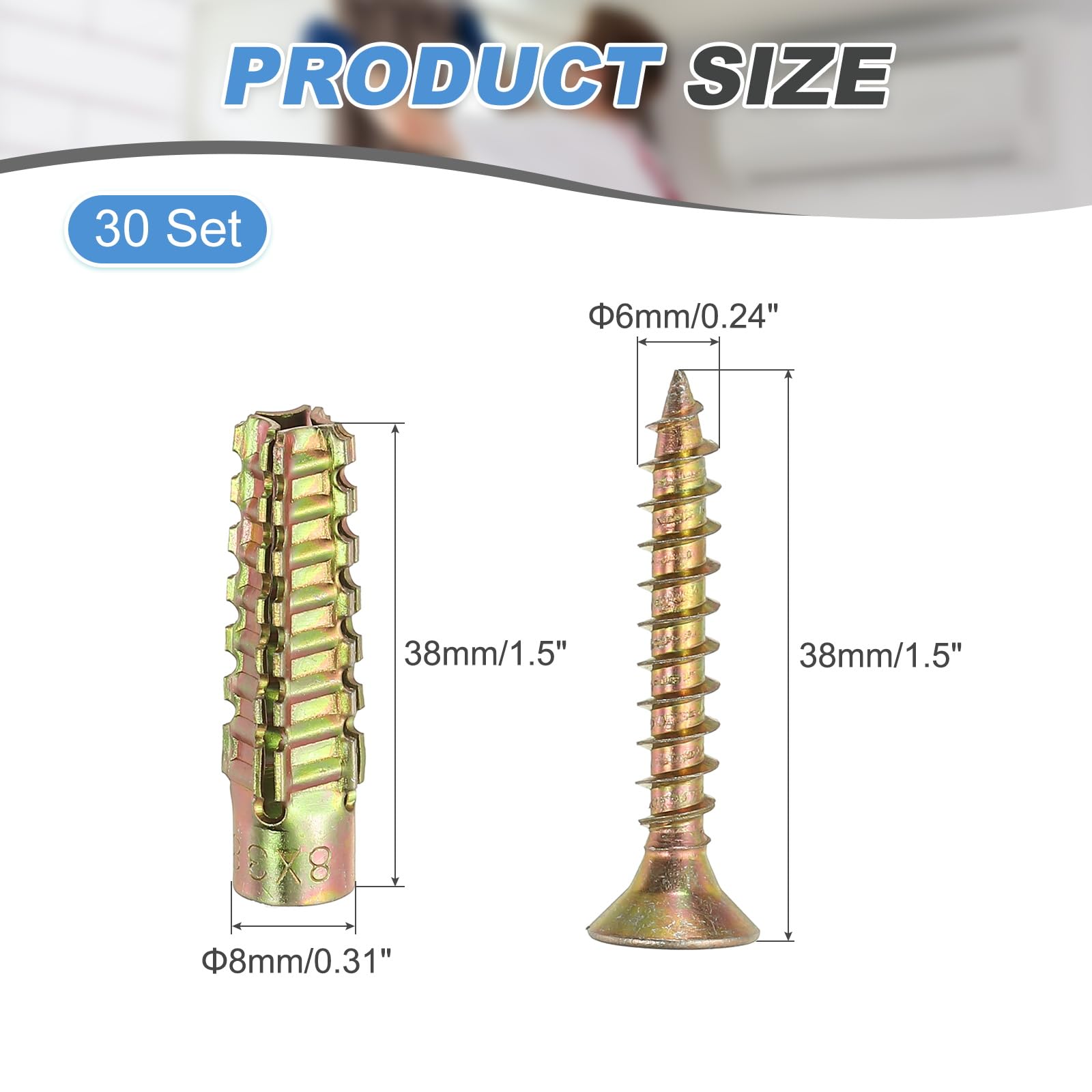 PATIKIL 30 Pcs Drywall Hollow Wall Anchors with Screws 0.24 x 1.57" - Image 2