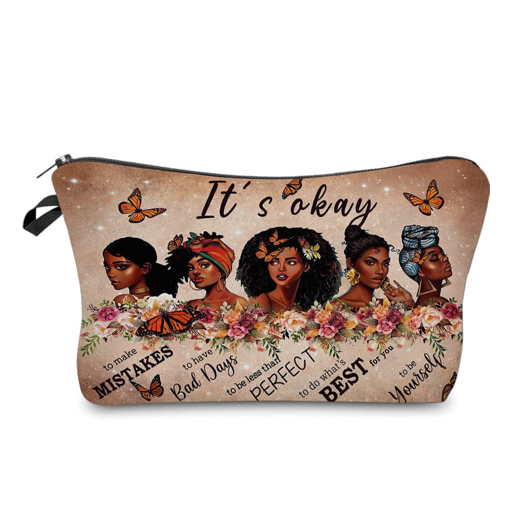Baobeily Black Girl Makeup Bag – Inspirational Cosmetic Bag for Black Women, Melanin Beauty Travel Pouch, Self Love Gift for Women, Natural Hair