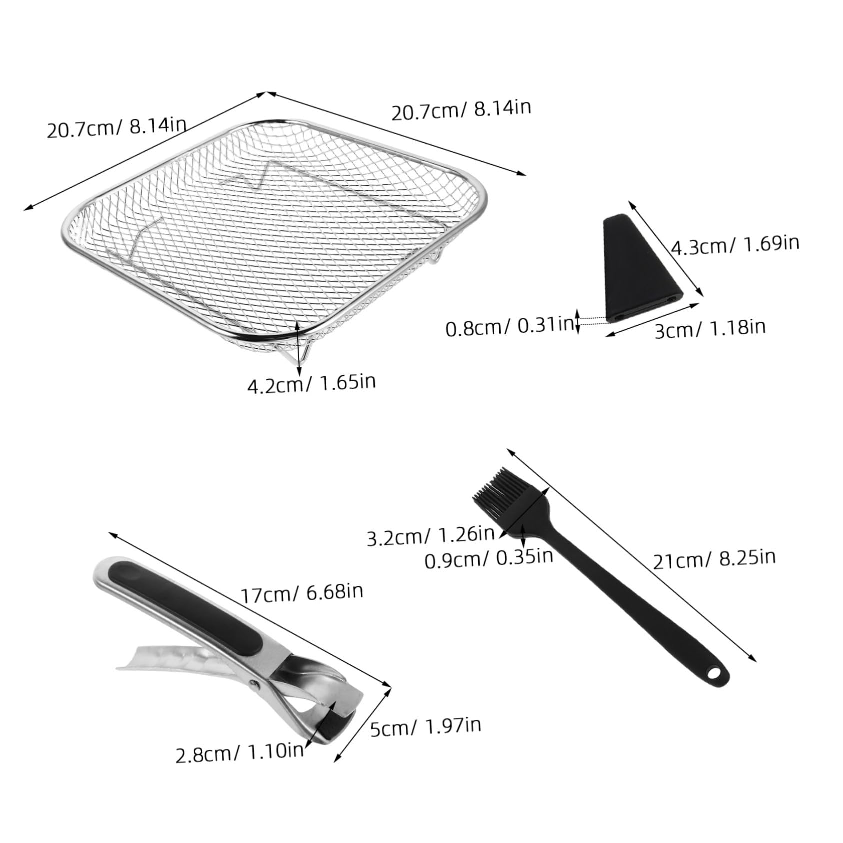 Rack Carré Empilable pour Friteuse à Air Inox Support Polyvalent pour Gril Déshydratation Cuisson Vapeur et Égouttage Huile Accessoires Inclus avec Pince et Brosse