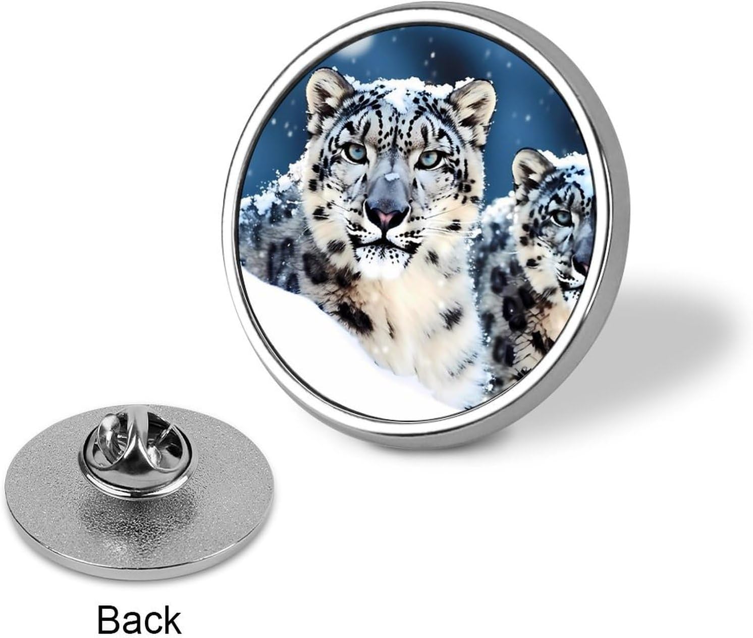 Aluminum Alloy Lapel Pin Round Backpack Pins, Blue Eyed Snow Leopard image 3
