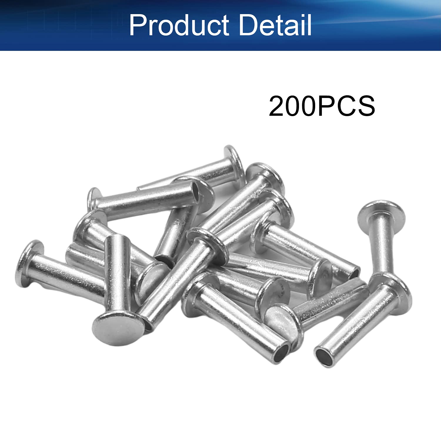 Yinpecly Aluminum Flat Head Semi Tubular Rivets - 0.12" X 0.20" (D X H), Silver, 200pcs - View #6