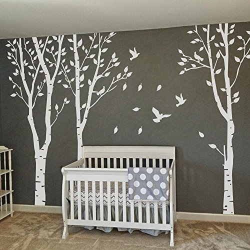 Set de 3 árboles de abedul con vinilos decorativos de aves