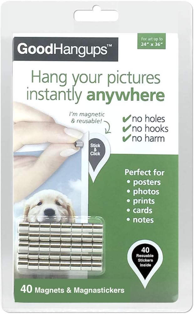 GoodHangups - Damage-Free Magnetic Poster & Picture Hangers (As Seen On Shark Tank) (40 Pack)
