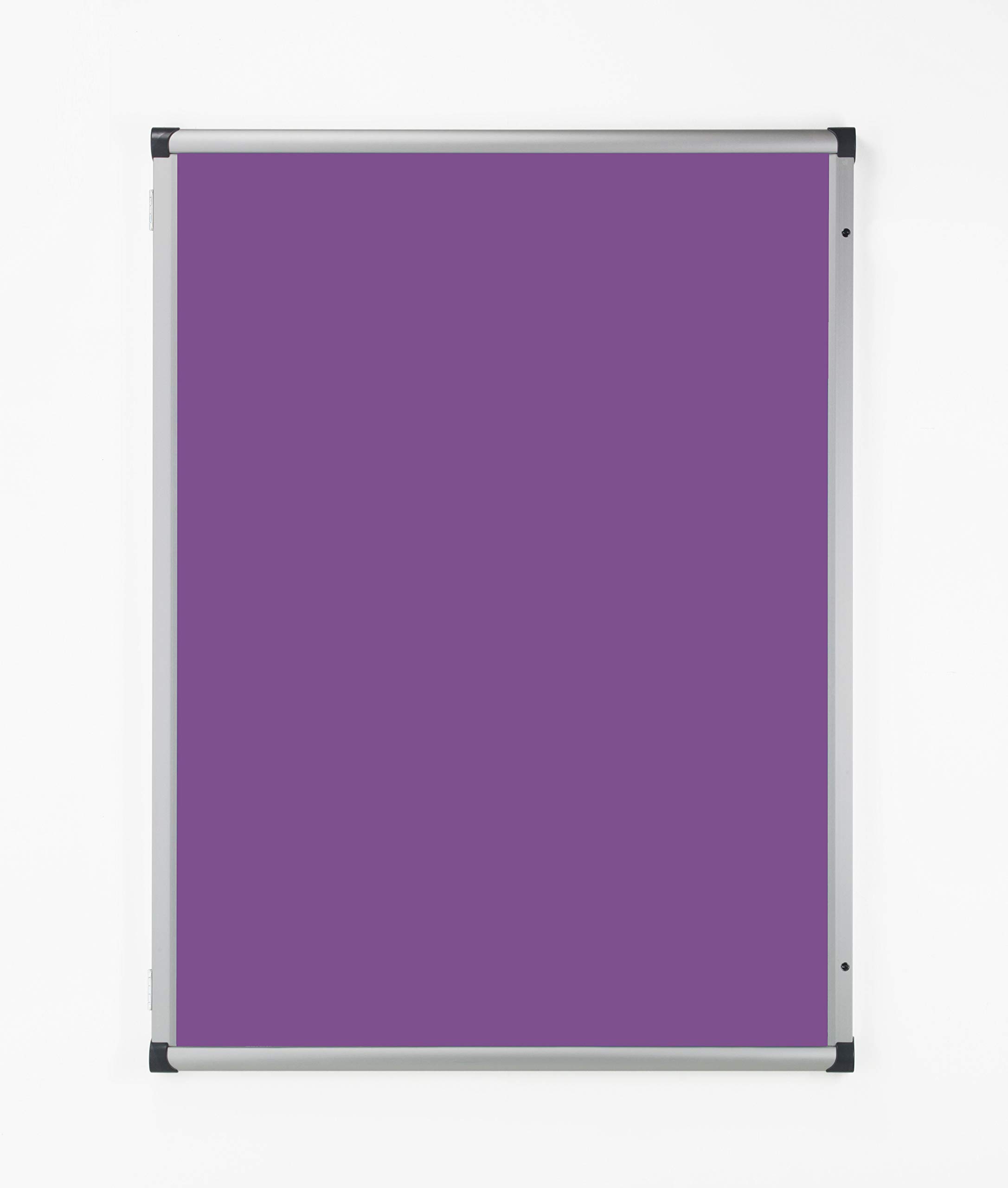 Fire Retardant Lockable Noticeboard Purple Felt 600mm x 900mm Aluminium Frame