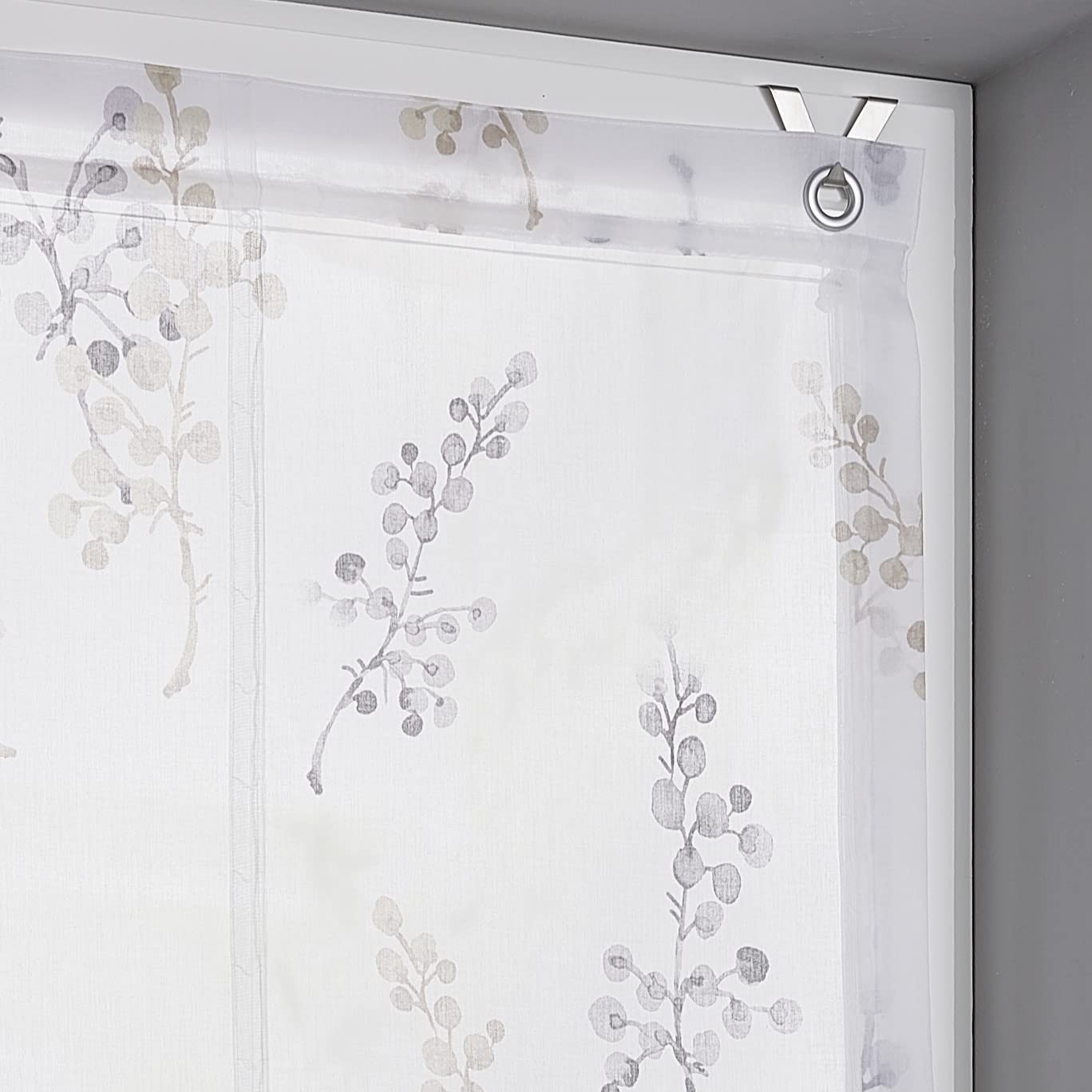 Store bateau imprimé semi-transparent avec crochet de fenêtre en acier inoxydable - Montage pratique sans perçage - Filtre de lumière - Motif taupe - Dimensions 60 x 140 cm