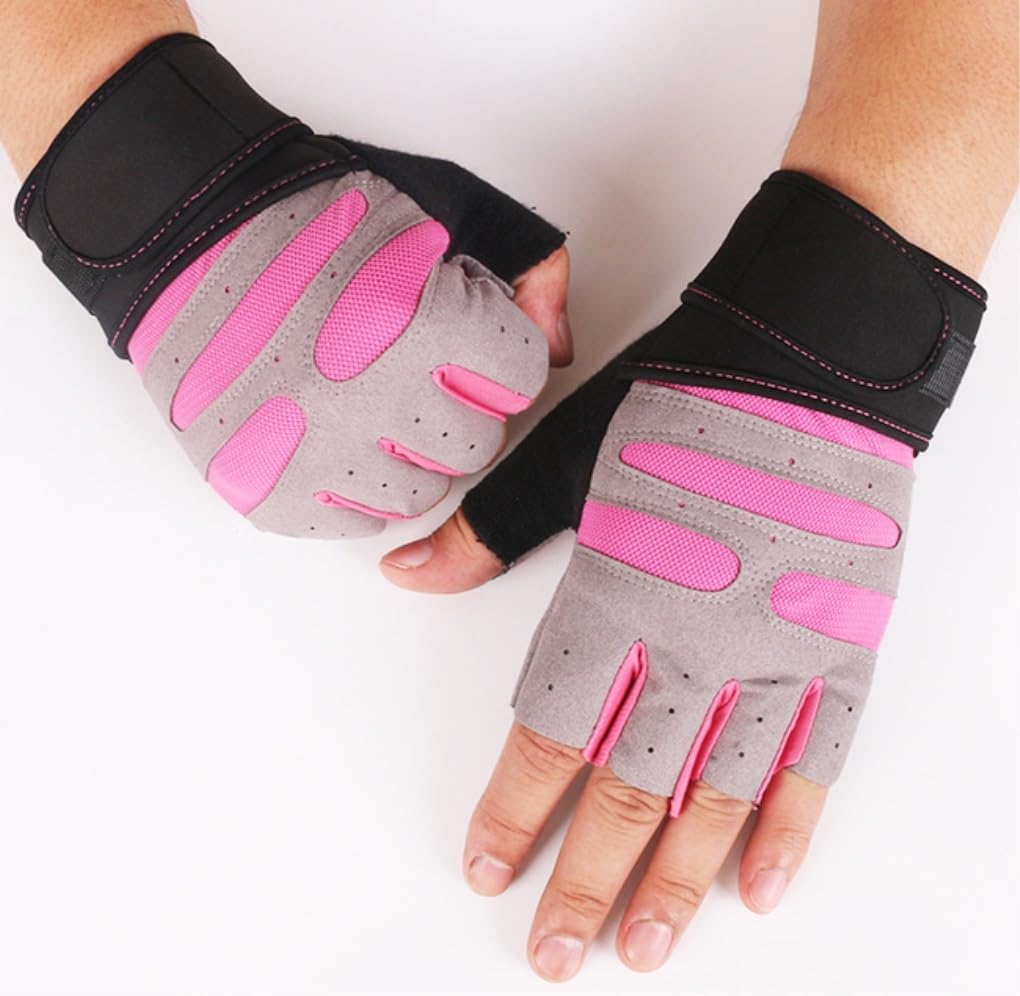 Guanti Bici Guanti da Ciclismo Guanti Da Uomo Guanti Fitness Per Uomo E Donna Guanti Da Allenamento Con Supporto Per Il Polso Guanti per Bicicletta Guanti da Moto(Color:Rosa,Size:Large)