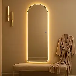 Espelho Arcos Lopazzi 90x40 com LED Touch Bivolt para Banheiro Quarto e Penteadeira Design Moderno Parede Decorativo Iluminação Fria e Quente