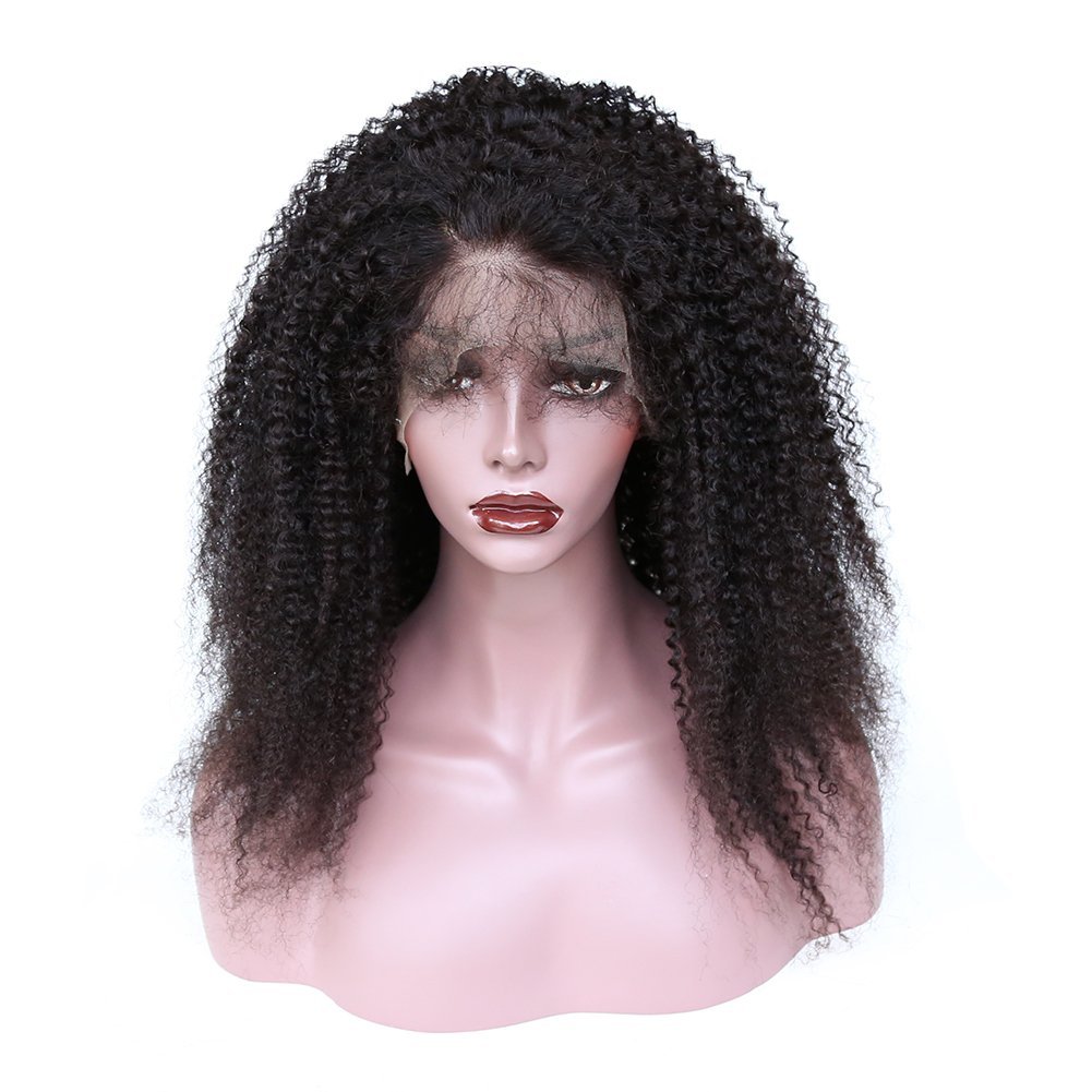 zigzag hair Afro Curly 13x6 Lace Front Wigs for Black Women Brazilian Pre Plucked Deep Part Lace Front Human Hair Wig 150% Density With Baby Hair (16inch, 150% Density)