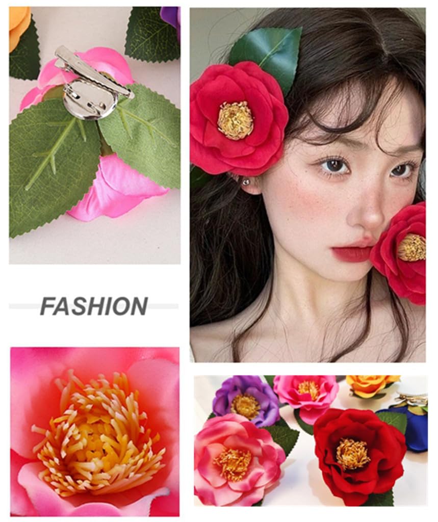 ALIMITOPIA Flower Hair Clip Fabric Artificial Camellia Flower Hairpin Barrette Brooch Headdress Bobby Pins Headwear Hair Accessories for wedding Party supplies(Camellia Style;5.1 inches;6pcs) image 5
