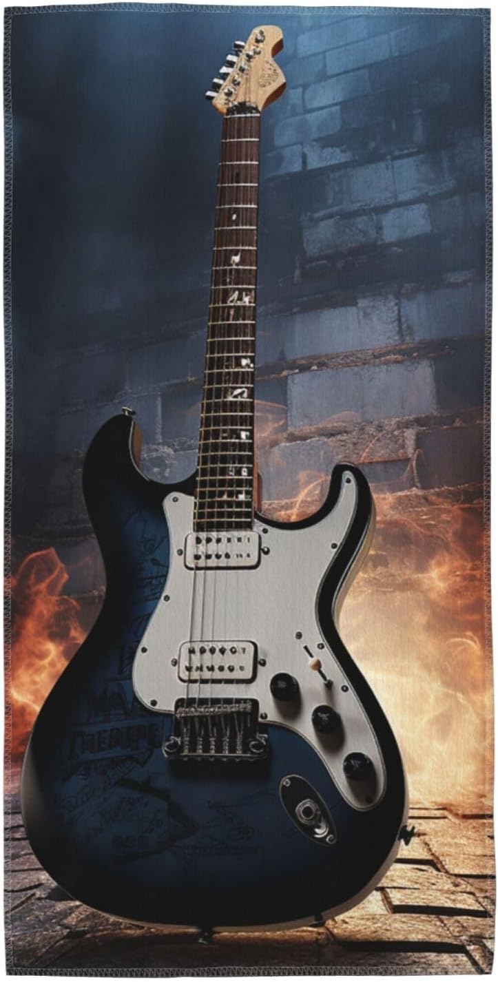 Electric Guitar Bath Towels 12″x24″ Lightweight Microfiber Fingertip Hand Towels Wash Coths Quick Dry Absorbent Gym Towel Ultra Soft Beach Towel for Yoga, Hotel, Spa, Travel