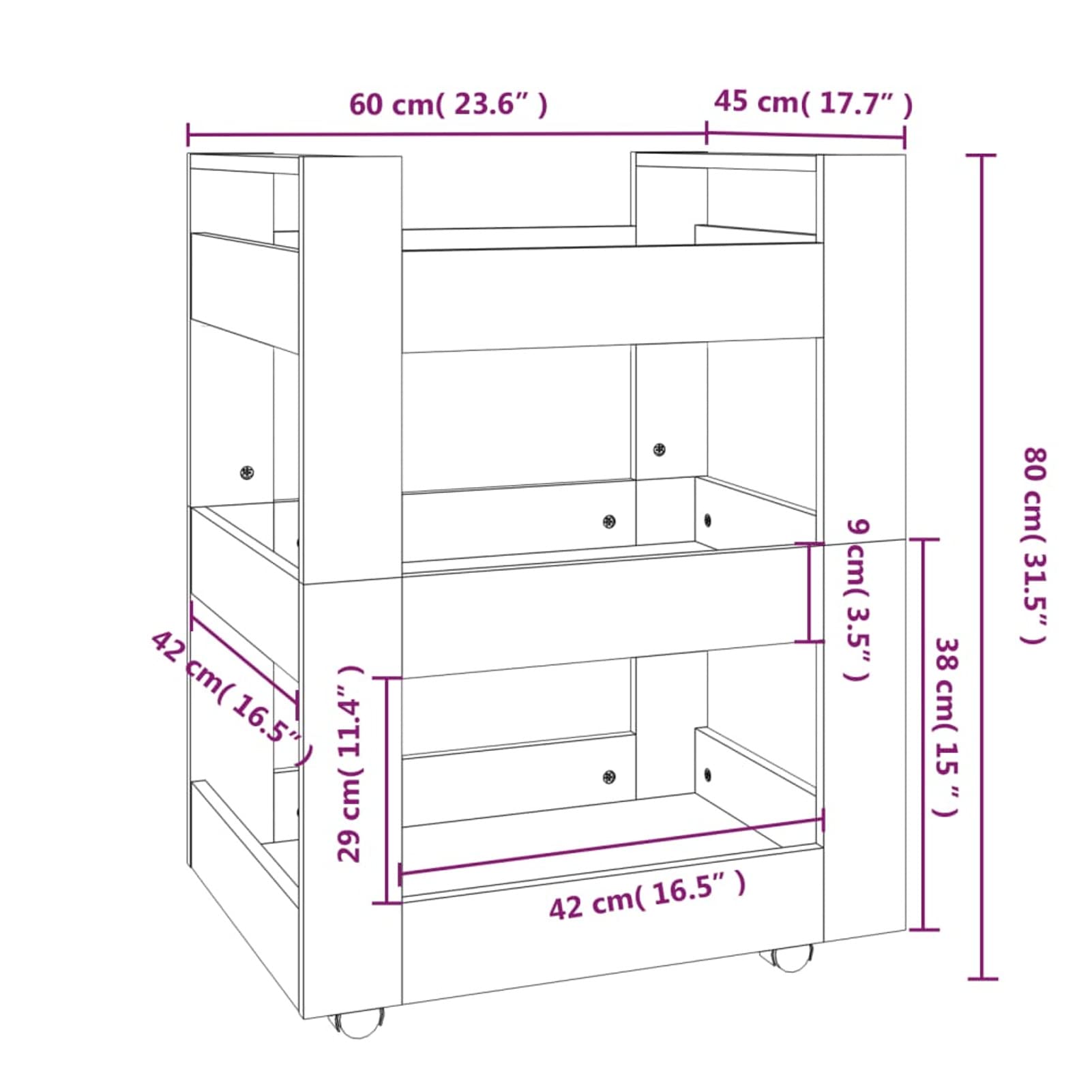 ZEYUAN Carrito de Cocina Madera contrachapada Blanco 60x45x80 cm, Carro De La Compra, Carrito Auxiliar, Almacenaje Cocina, Carro De Herramientas, Utensilios Cocina 816816