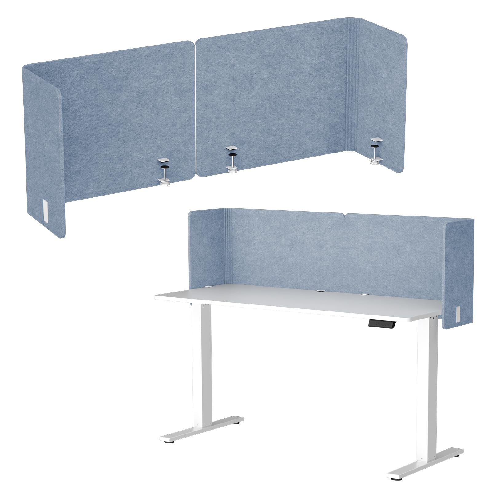 Desk Privacy Panel,2PCS L-Shaped Clamp-On Office Desk Divider,2-in-1 Adjustable Acoustic Desktop Partition Or Under Desk Modesty Panel,for Office,Home,Felt(Blue, 47.2" x 17.7")