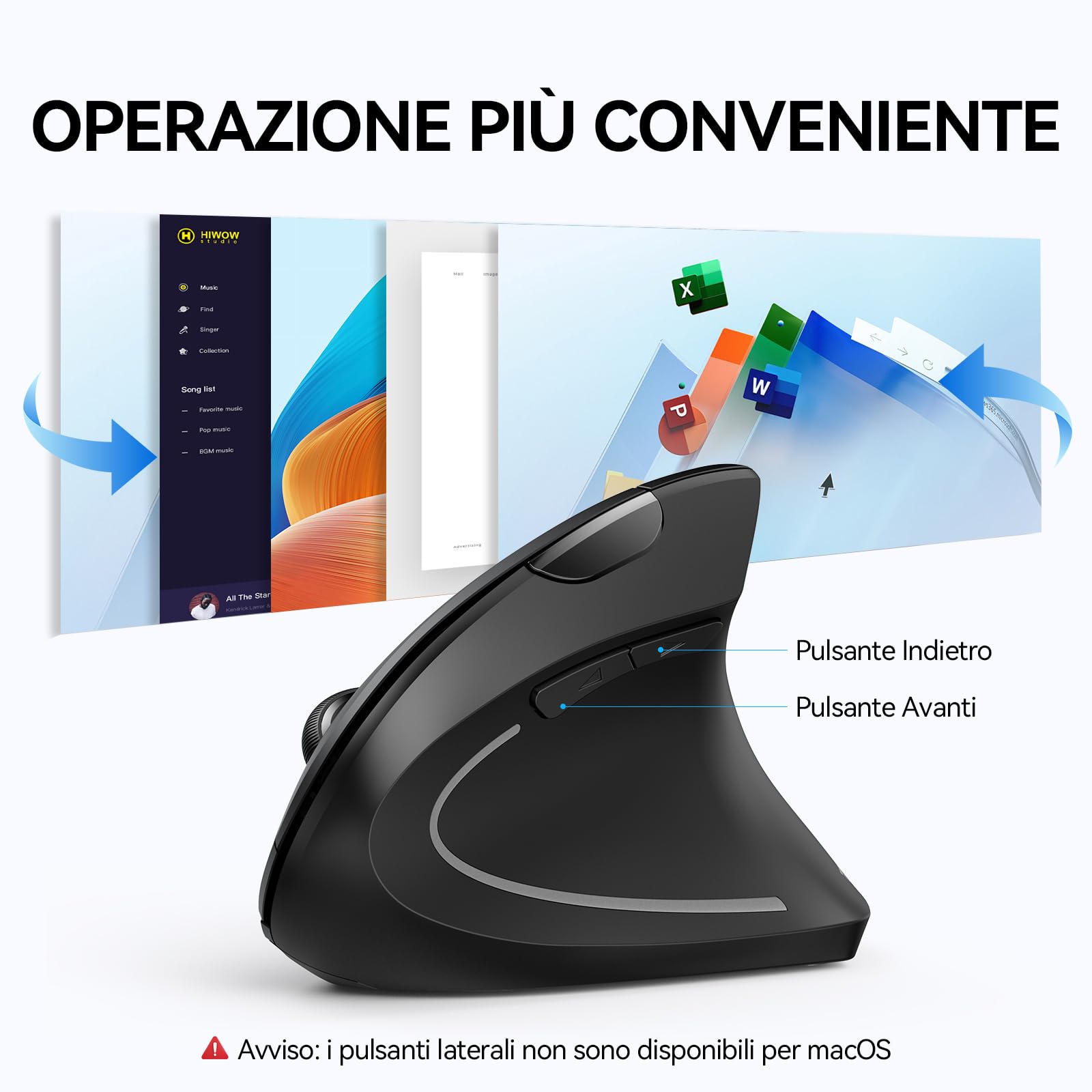 TECKNET Mouse Verticale Bluetooth,Multi-dispositivo Mouse Ergonomico (Tri-Mode: BT 5.0/3.0 + 2.4G),4800 DPI Mouse Verticale Wireless,Mouse Senza Fili 6 Pulsanti per PC, Computer Portatile, Mac