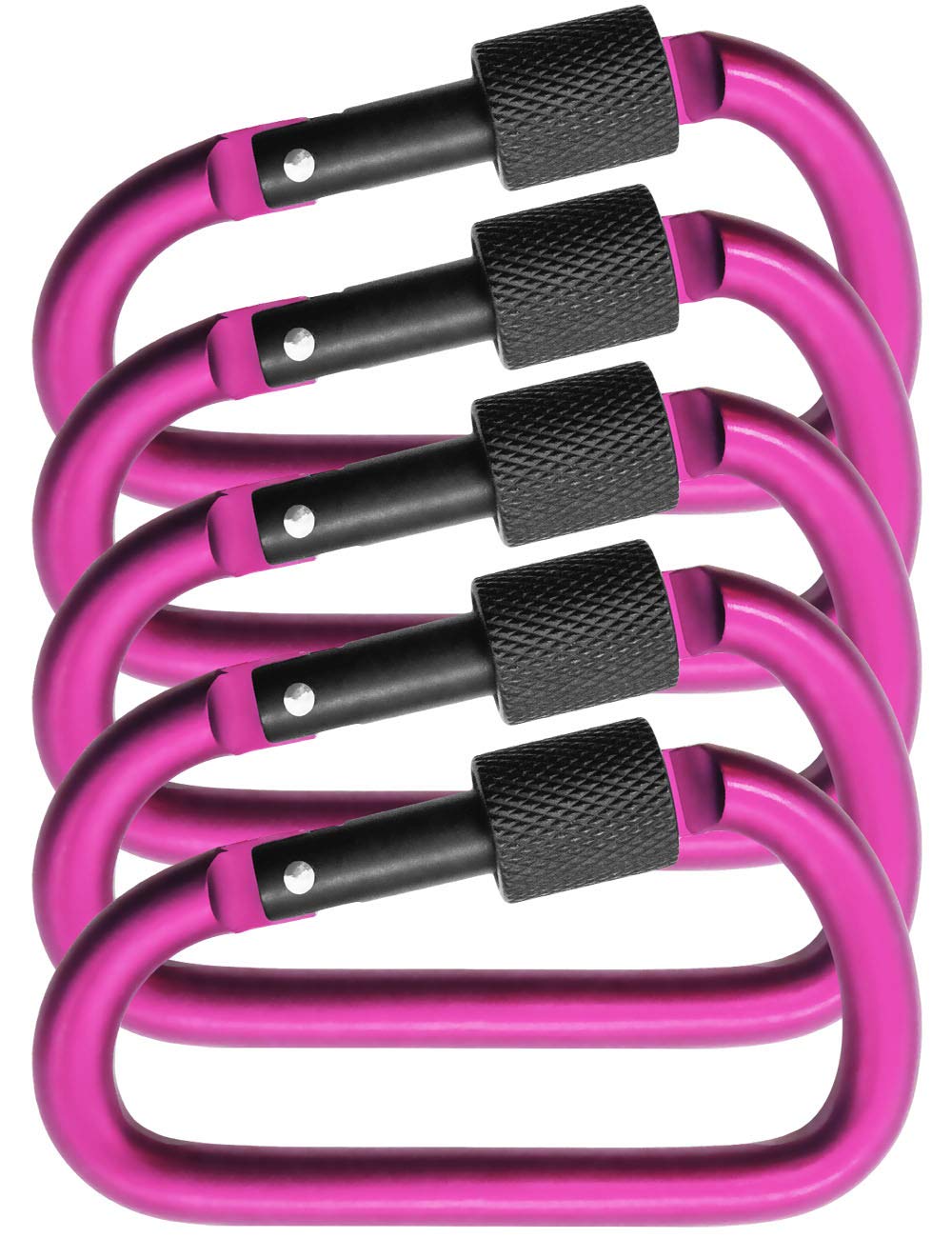 5 moschettoni a vite grandi, 8 cm, in alluminio, rosa/nero