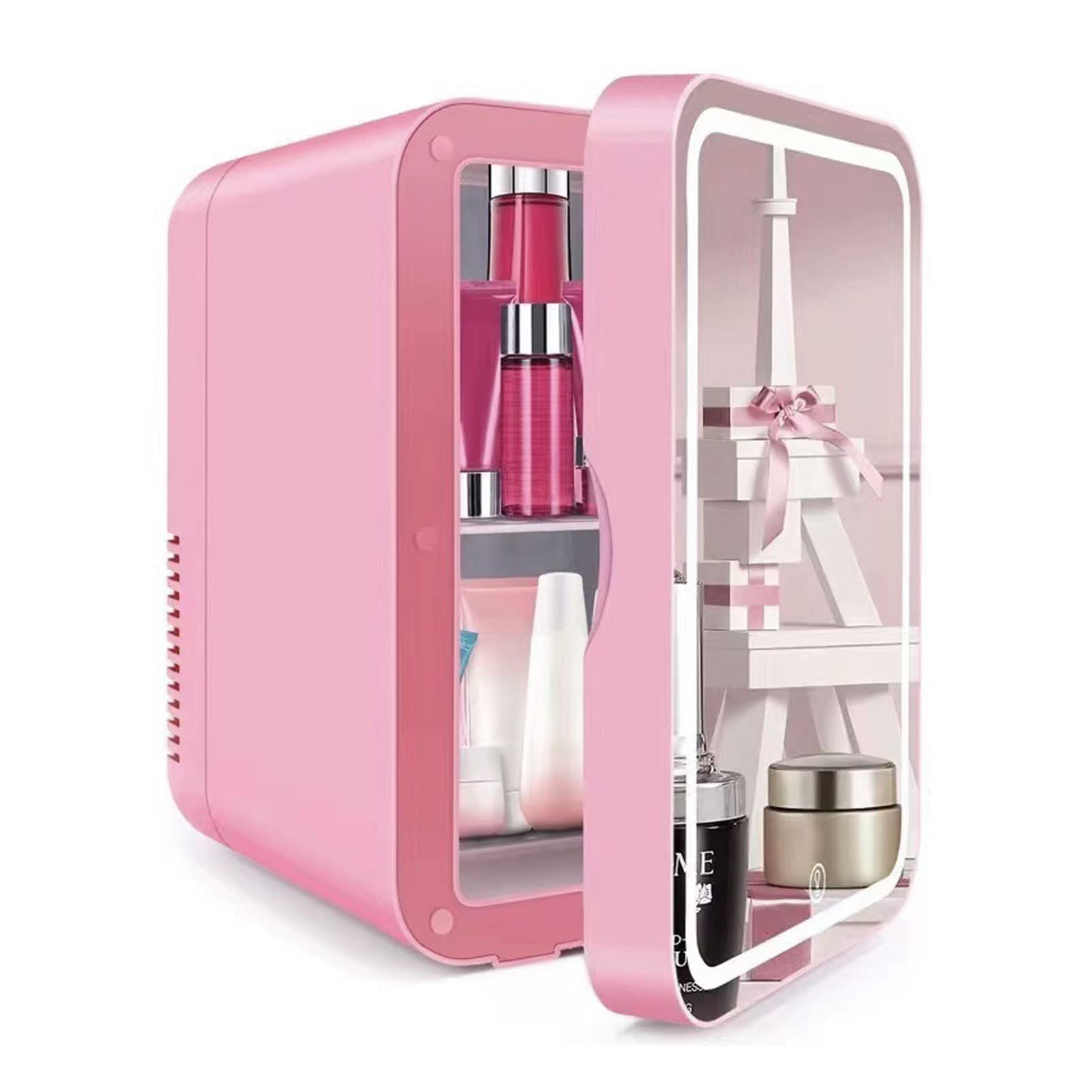 Mini Frigorifero 8L di Grande capacità 220V/12V Frigo Cosmetico Portatile con Tattile LED e Specchio HD, Raffreddamento e Riscaldamento, per Auto Camera da Letto Ufficio(Color:Rosa)