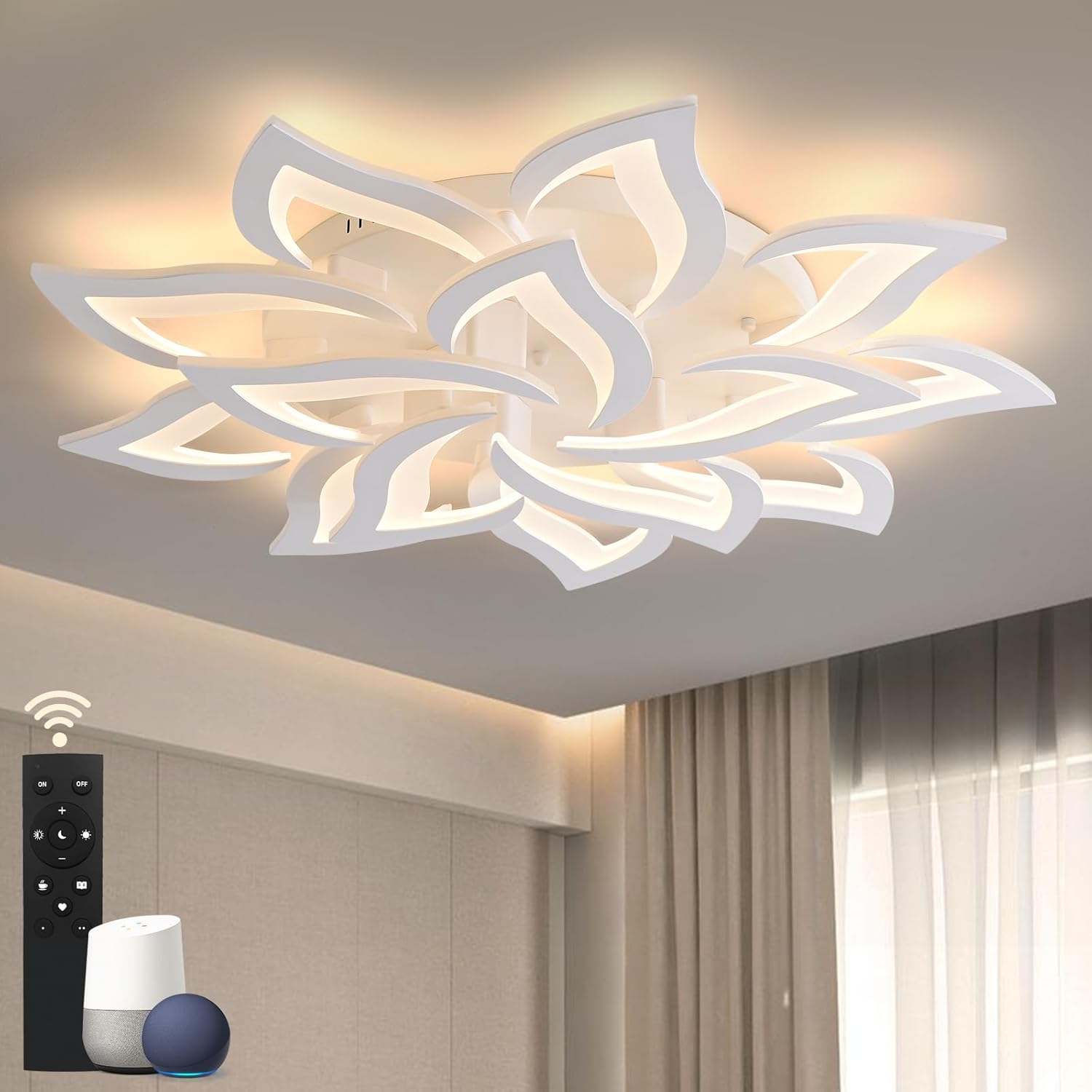 Sky angle Plafoniera Led soffitto stile Moderno con ALEXA e Google Home, Dimmerabile Lampadario Camera da letto con Telecomando