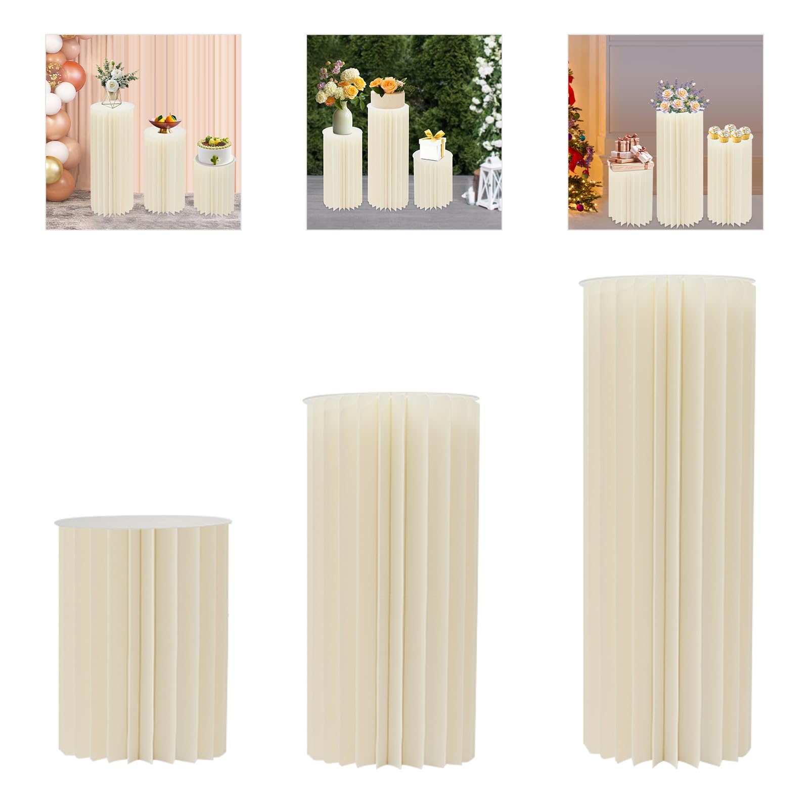 Lot de 3 supports de fleurs pliables en carton - Capacité de charge : 30 kg - Pour fête d'anniversaire, mariage, banquet et fête commerciale - 40 cm, 60 cm, 80 cm