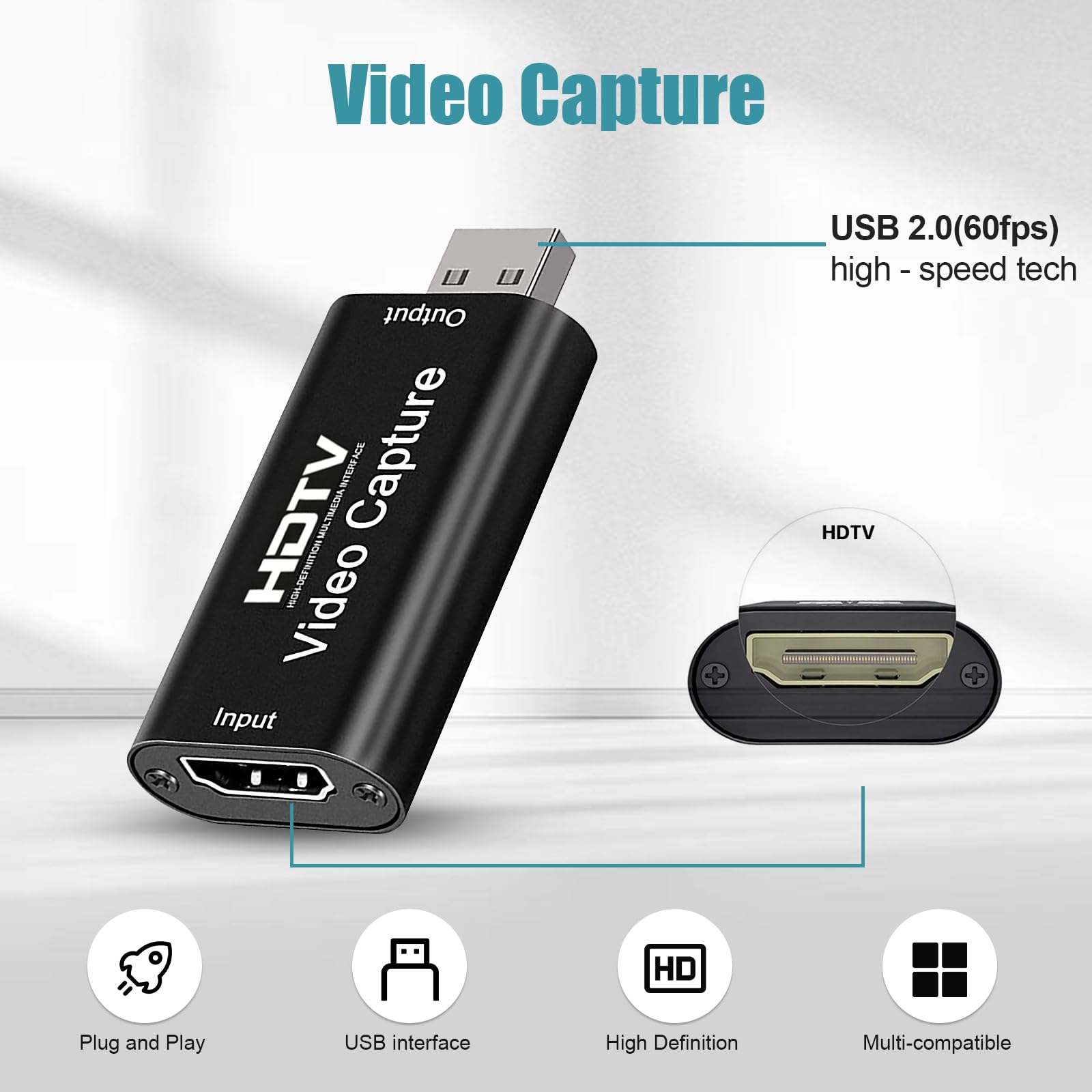 Scheda Acquisizione Video, 4K 1080P Capture Card, USB 2.0 Video Capture, Adattatore HDMI USB, Plug & Play, Adatto per Giochi Streaming Videoconferenza Enseñanza