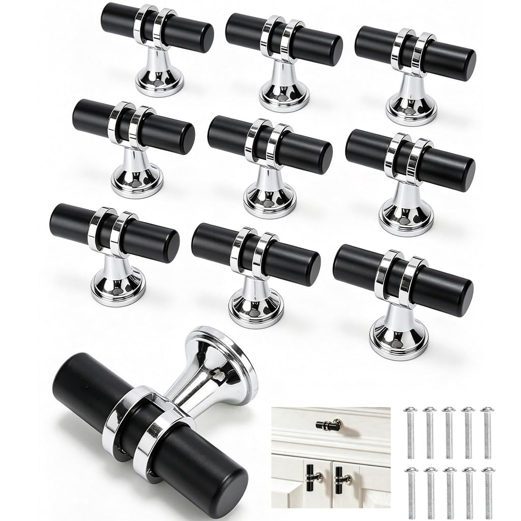 Xnqelerate 10 Pack Kitchen Cupboard Handles, 50mm Antique Drawer Knobs, Stainless Steel T-Bar Cabinet Handles, Cupboard Knobs for Dresser, Bathroom, Wardrobe, Shoe Cabinet (Silvery)