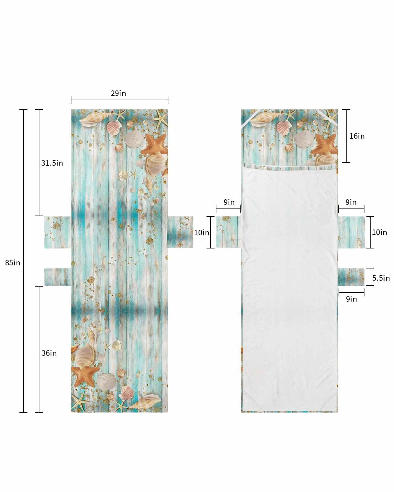 Aqua Coastal Beach Lounge Chair Towel Cover, Soft Chaise Lounge Towel with Side Pockets Patio Pool Chairs Cover for Beach/Pool Sunbathing 29x85 Summer Beach Starfish Shell Vintage Wood