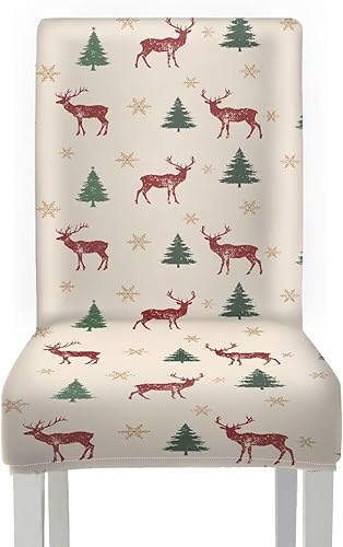Miniatura 2 de HUGS IDEA Christams Elk Dining Chair Covers Set of 2 Xmas Stretch Kitchen Chair Covers Washable Dining Chairs Slipcovers Cubre Sillas para Comedor