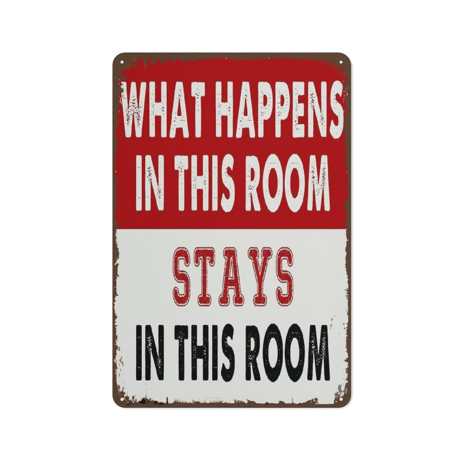 peiyeety Creative Tin Sign What Happens in This Room Stays in This Room Funny Novelty Metal Sign Retro Wall Decor for Home Gate Garden Bars Restaurants Cafes Office Store Pubs Club Sign Gift 8"x12"