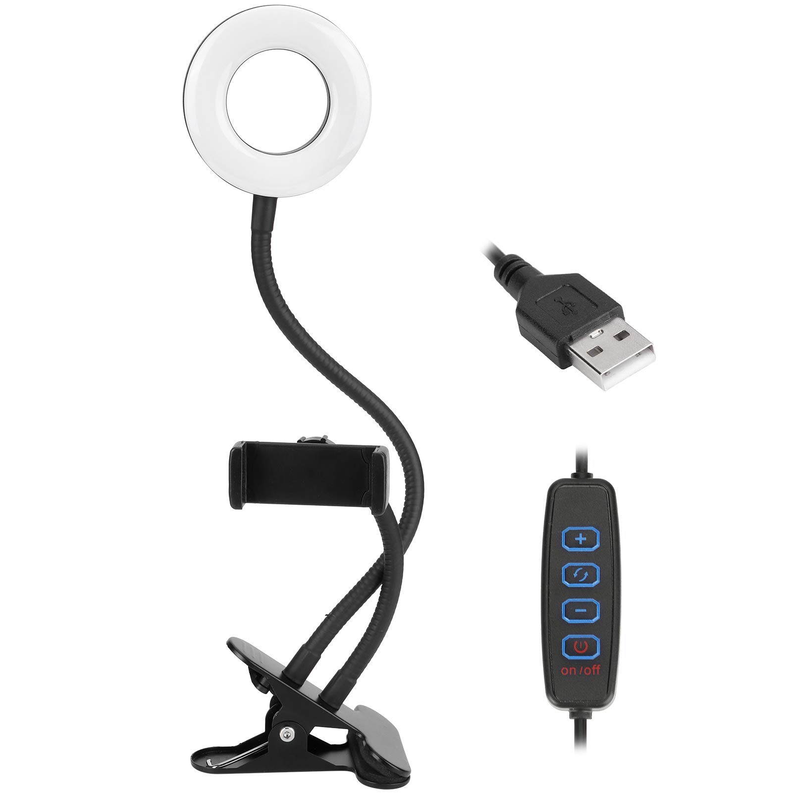 USB Fill Light LED Ring Light 10 Gears Dimming with Clip for Live Photography Reading Embroidery Powerful Function Adjustable Color Temperature Brightness Flexible Lamp Arm USB