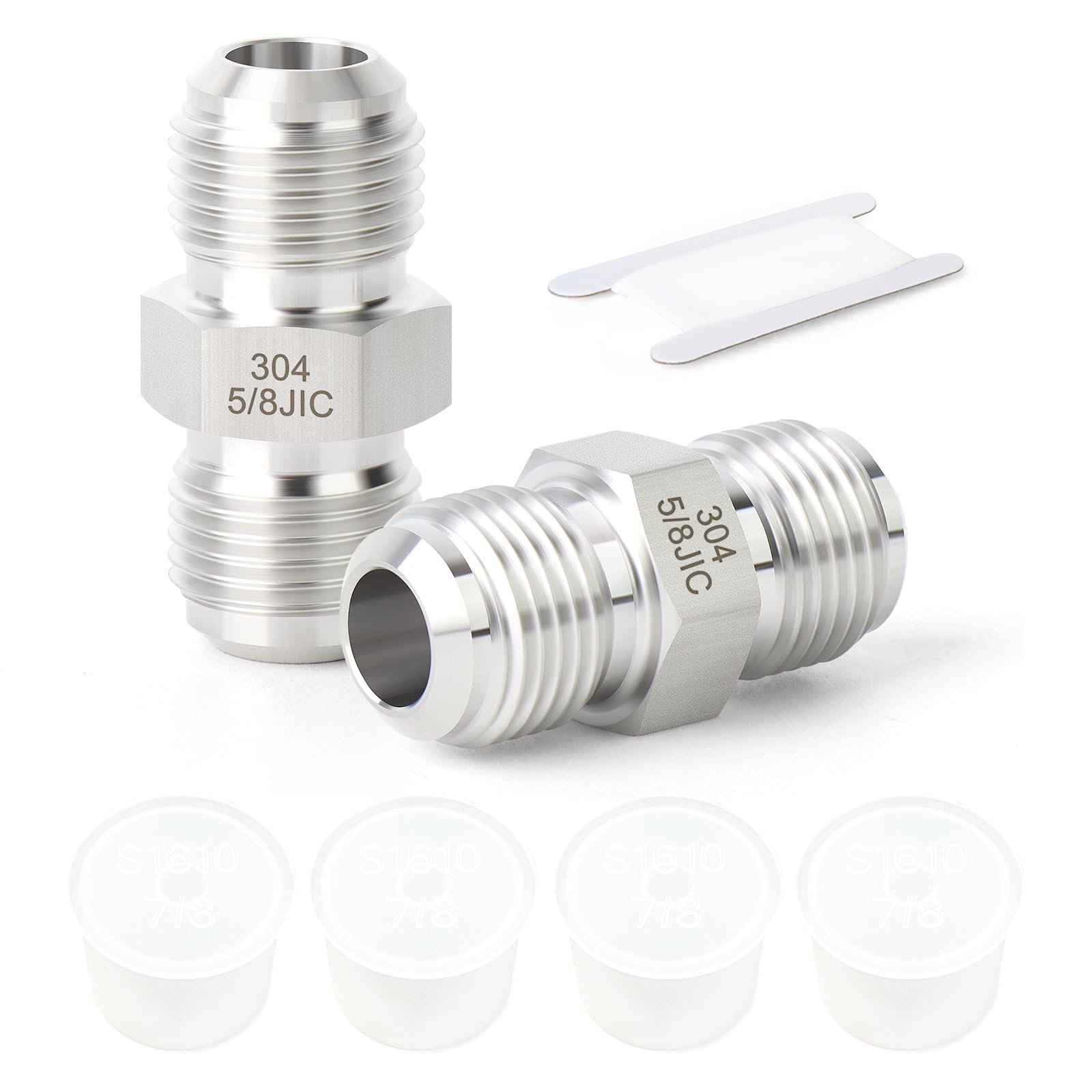 TAISHER 2PCS Forging of 304 Stainless Steel JIC Flare Tube Fittings, 5/8" JIC Male x 5/8" JIC Male, Union