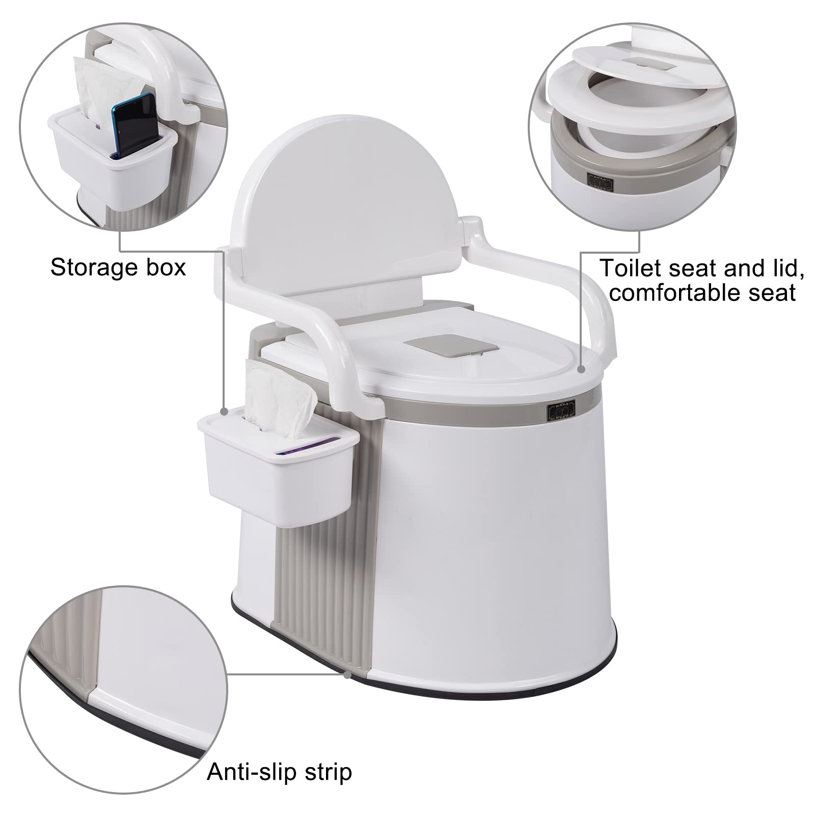 Outvita Pot de Chambre Adulte, Toilette Camping Amovible avec Porte-Papier Hygiénique pour Camping Voyage (Blanc)