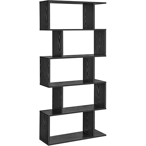 VASAGLE Bookshelf, 5-Tier Bookcase, Tall Display Shelf, Freestanding Storage Shelf, Room Divider, for Home Office, Living Room, Bedroom, Study, Ebony Black ULBC062T56