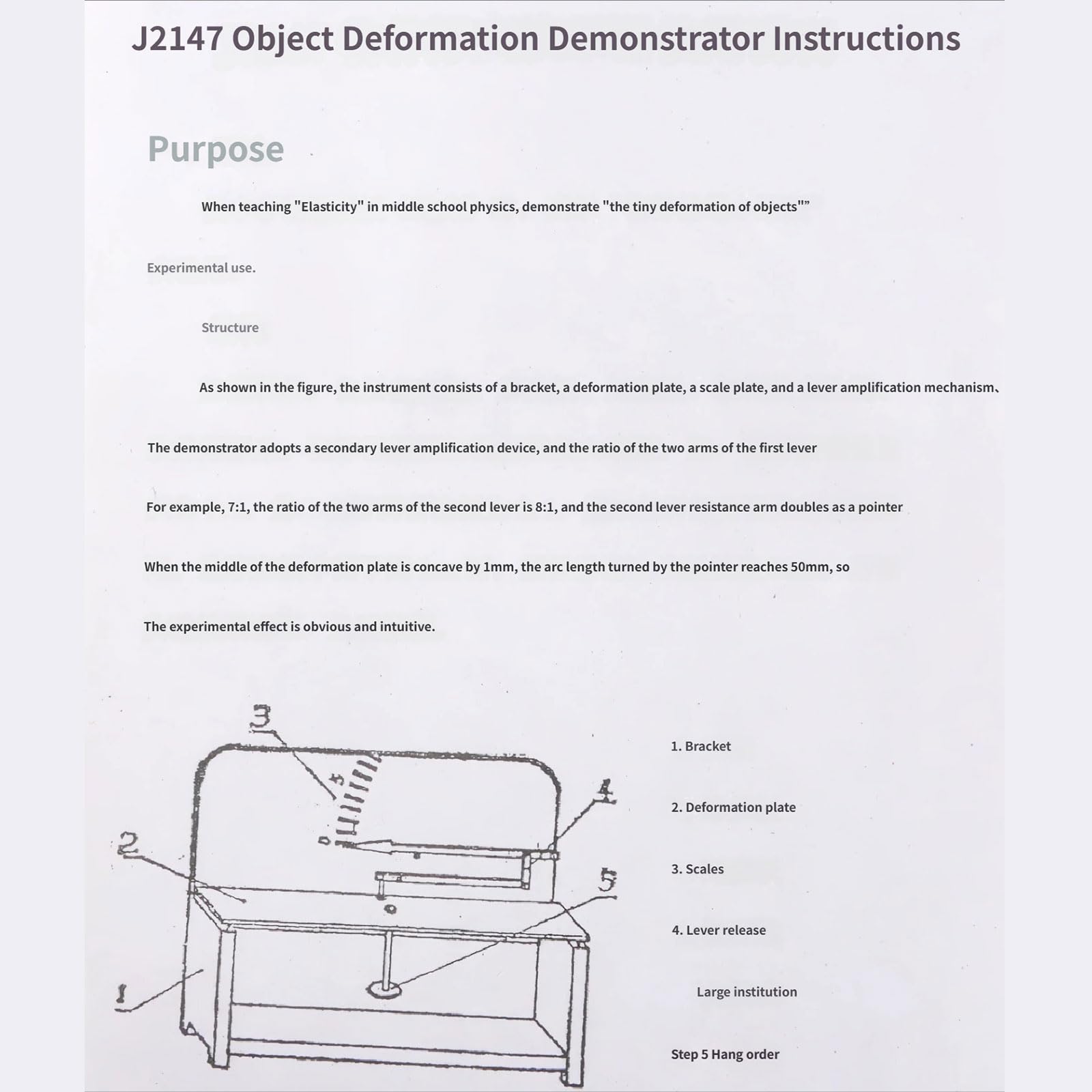 Ayuda para la enseñanza de física Demostrador de deformación de palanca óptica de metálico para experimentos en Demostrador de deformación de laboratorio de ciencias