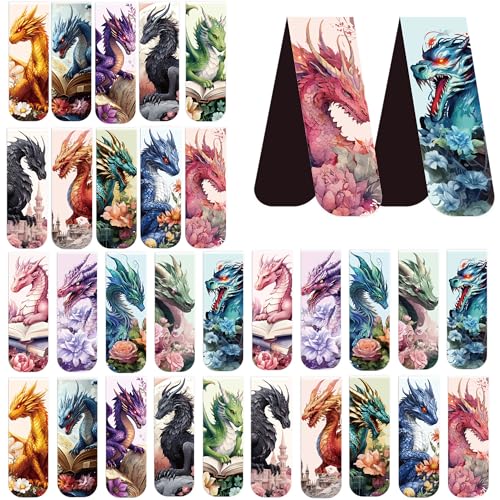 30PCS Dragon Magnetic Bookmarks Fantasy Dragon Bookmark Clips for Men Teens Kids Cool Mythical Book Accessories Reading Gifts for Book Lovers Birthday Christmas