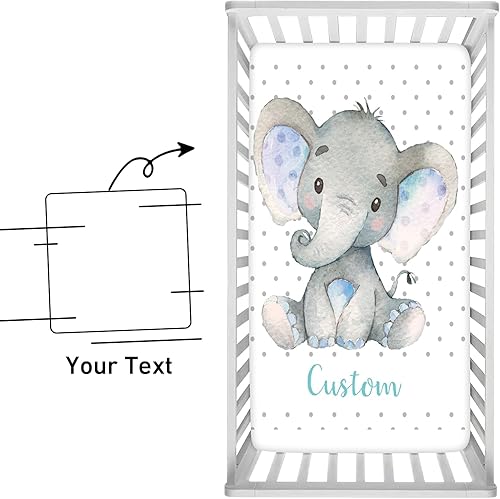 Miniatura 8 de Sábana bajera personalizada para cuna  Sábana personalizada de 2 piezas para cuna de elefante con nombre de bebé, sábana de colchón de microfibra