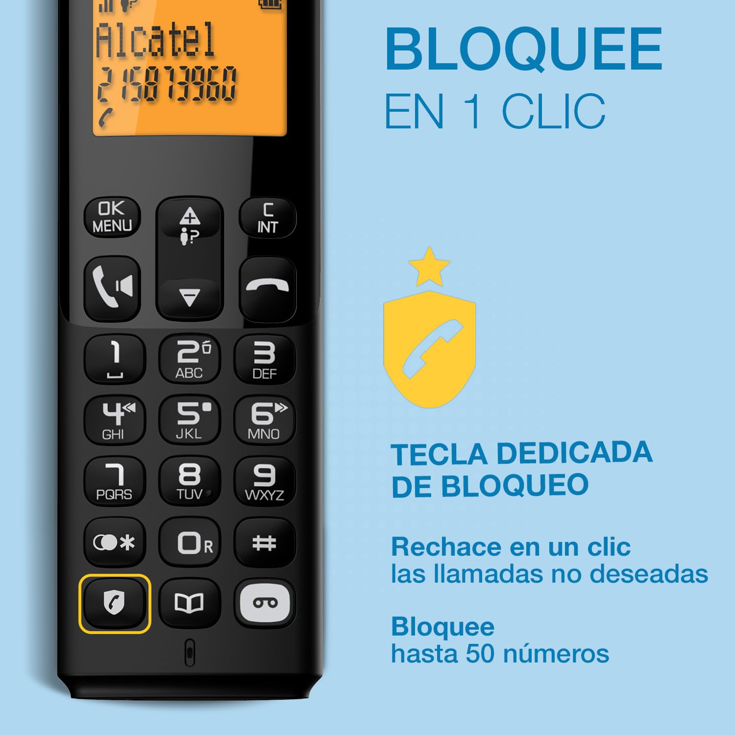 ALCATEL E260 S. Voice Dúo- Teléfono inalámbrico DECT con contestador automático -Diseño Compacto - Gran Pantalla retroiluminada - Manos Libres - Bloqueo de Llamadas no deseadas - 2 terminales - Negro