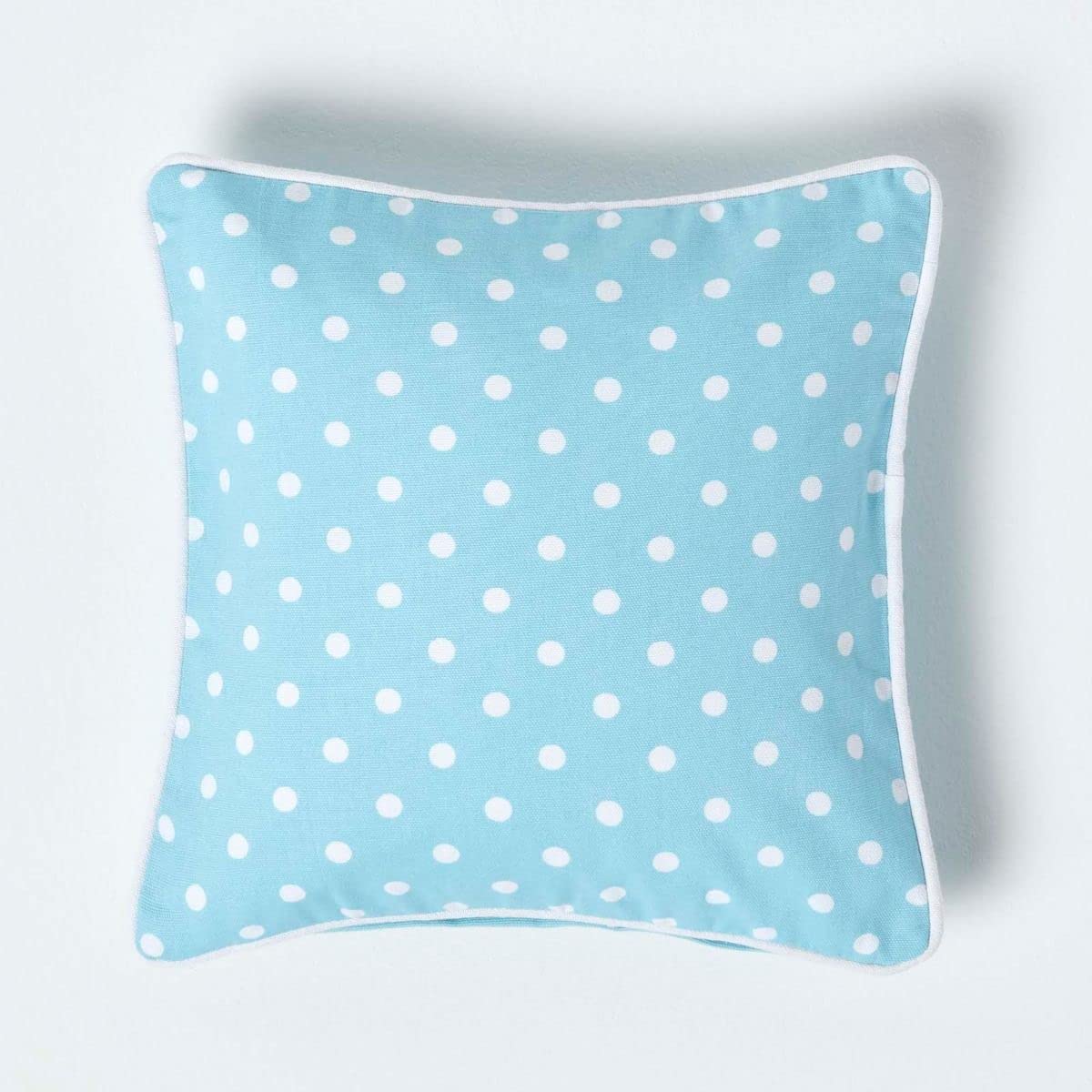 Homescapes Blue Cotton Polka Dots Cushion Cover In | Size: 30Cm X 30Cm