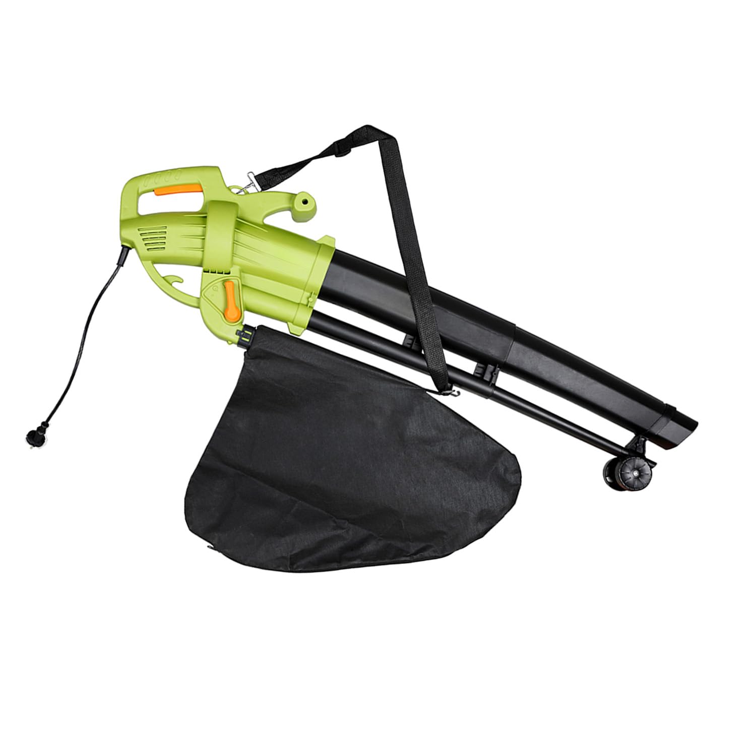 Soplador eléctrico de jardín 3 en 1 aspirador trituradora aliento hojas 3000 W 270 Km/h Con bolsa de recogida de 45 L Ruedas y bandolera Mantenimiento Jardín Espacios exteriores Patio