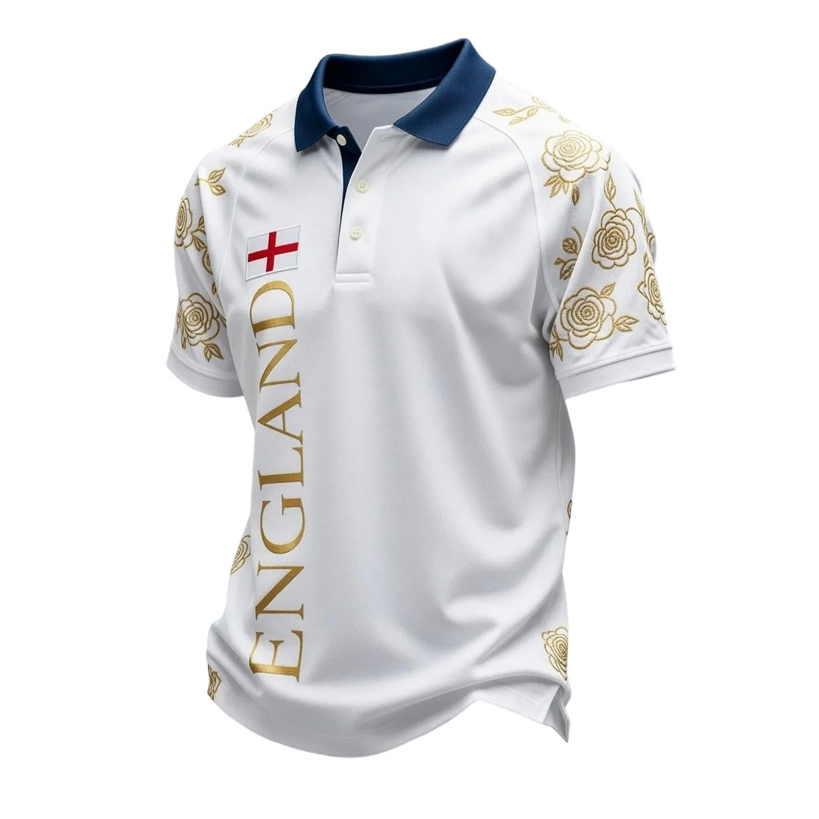 England Football Shirt 2026 National Flag Print Polo Shirt World Cup Lion Print Britain Short Sleeve T Shirt Stretch Regular Fit Sport Top for Soccer Supporter Vermilion M