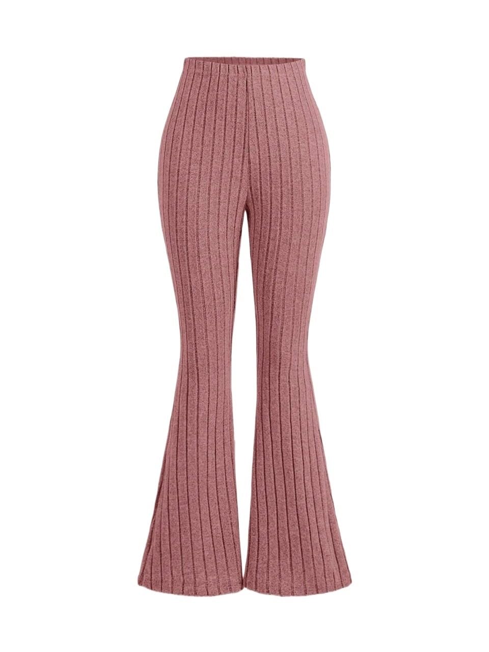 Womens Fall 3pcs Set Rib Knit Elastic Waist Casual Pants Trousers Pink