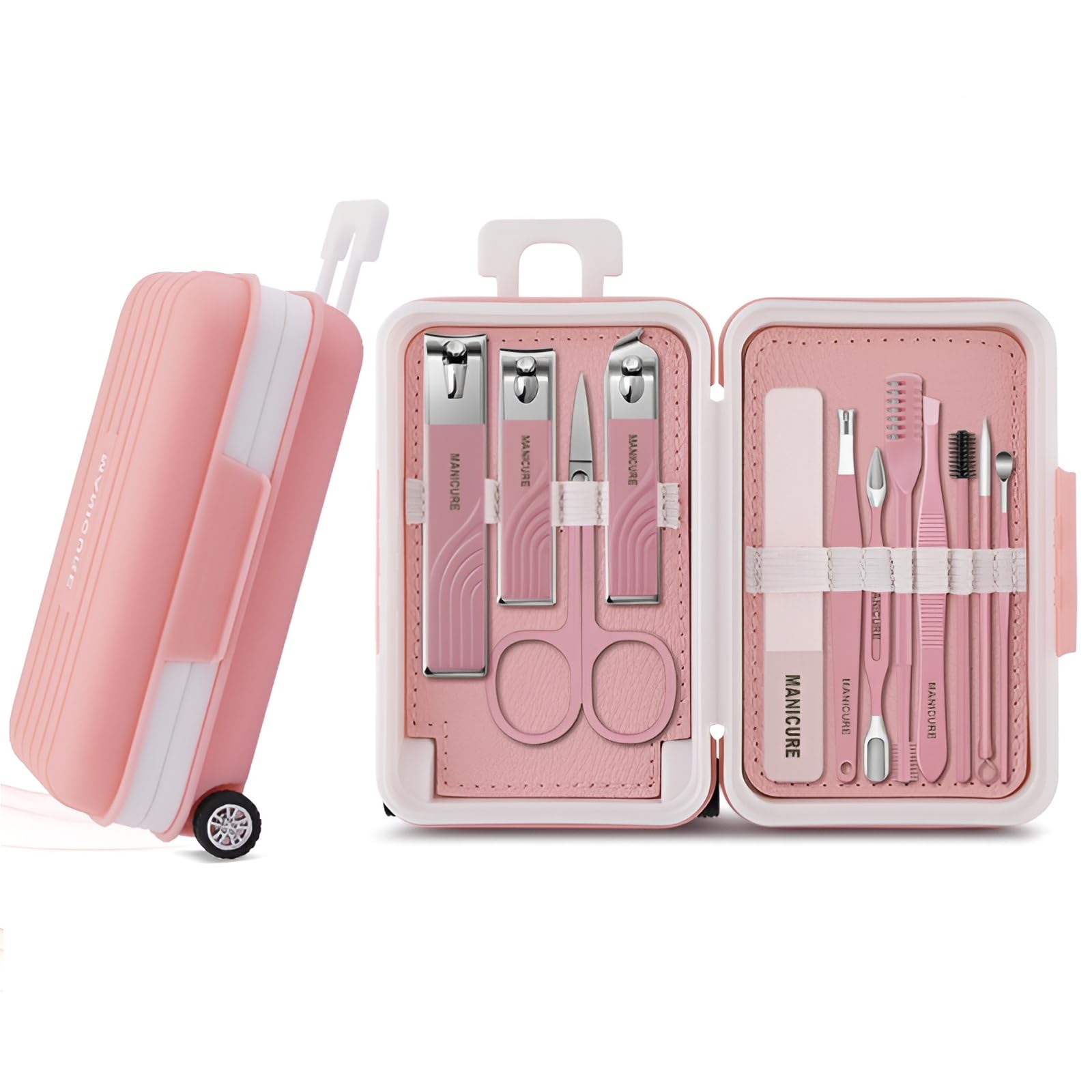 SEEDWARE Deluxe Manicure Kit for Nails, 12 Pcs Stainless Steel Nail Care Tools with Luxurious Travel Bag for Men-Women Gifts (PINK)-image-30