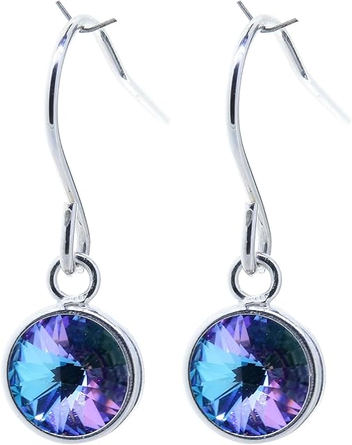 pewterhooter® Women's Silver Collection - petite Drop Earrings  925 Sterling Silver with sparkling Starlight Crystal  Gift Box
